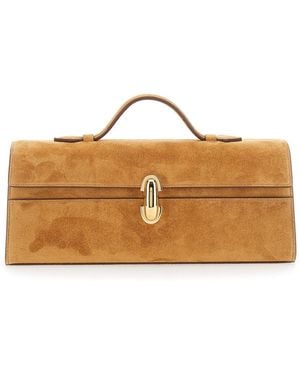 SAVETTE 'Symmetry' Slim Handbag With Top Handle And Turnlock Closure - Brown