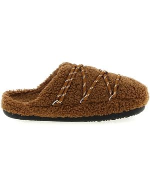 Moon Boot Textured Teddy Slippers - Brown