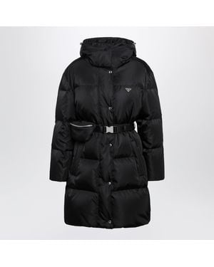 Prada Re-Nylon Long Down Jacket With Belt Bag - Black