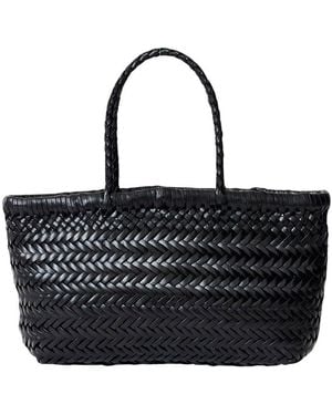 Dragon Diffusion Handbag 'Flat Gora' Mini With Two Top Handles And Intreccio Design - Black