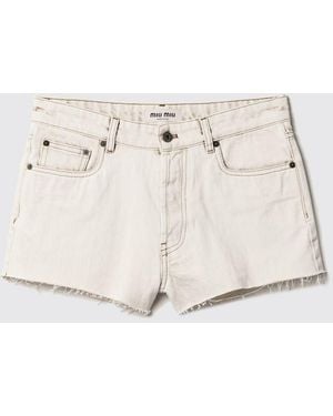 Miu Miu Cotton Denim Shorts - Natural