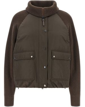 Brunello Cucinelli Knit Insert Down Jacket - Brown