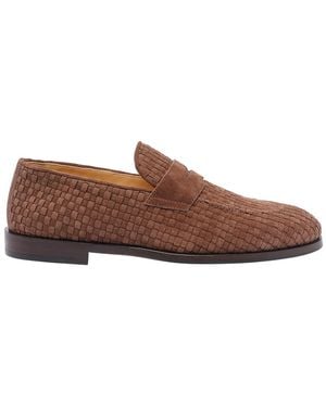 Brunello Cucinelli Woven Suede Penny Loafers - Brown