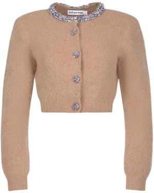 Self-Portrait Embellished Trim Cardigan - Brown