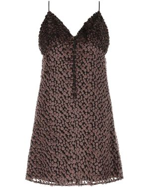 Saint Laurent Two-Tone Velvet Mini Dress - Brown