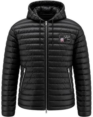 Celine Hooded Down Jacket With Logo Patch - Black