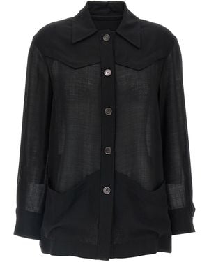 Ferragamo Semi-Transparent Wool Jacket - Black