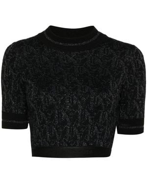 Palm Angels Lurex Knit Top With Monogram - Black