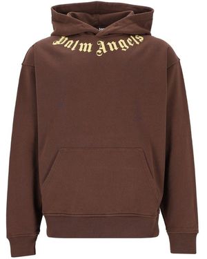 Palm Angels Neck Logo Hoodie - Brown