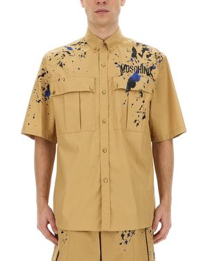 Moschino Painted Effect Shirt With Button-Down Front And Chest Pockets - Natural
