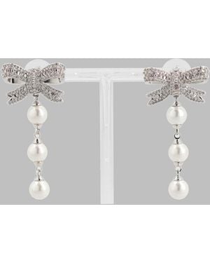 Self-Portrait Crystal Bow Drop Earrings - Gray