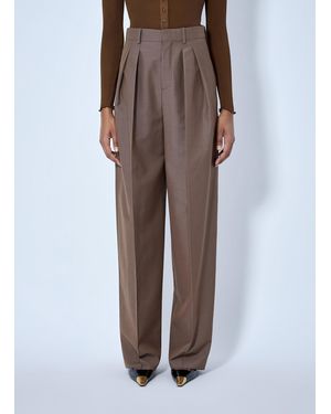 Saint Laurent Wool Blend Wide-Leg Pants - Brown