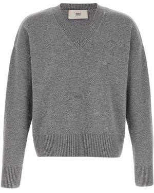 Ami Paris Wool Cardigan Clothing - Gray