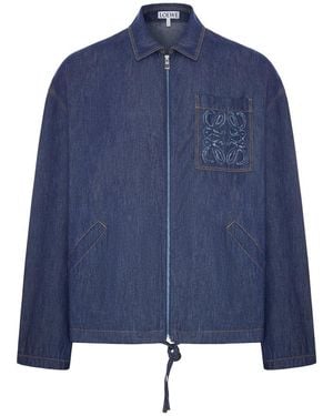 Loewe Zip-Up Denim Jacket With Embroidered Pocket - Blue