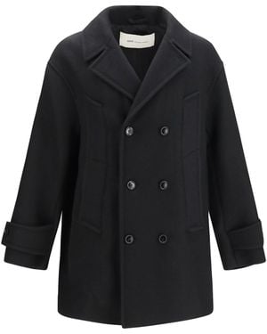 Ami Paris Wool Pea Coat - Black