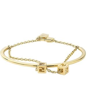 Fendi Colored Double Bracelet With Chain And Cube Logo - Metallic