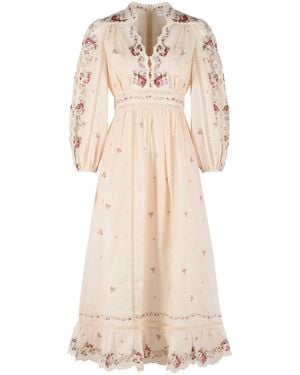 Zimmermann Long 'Patience' Peach Linen Dress - Natural