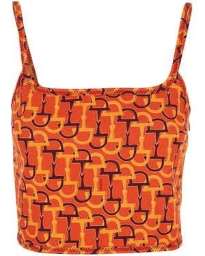 Gucci Top With Spaghetti Straps And All-Over Horsebit Print - Orange