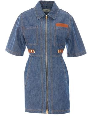 Fendi Denim Dress With Maxi Patch - Blue