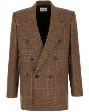 Saint Laurent Clothing Blazers E Gilets - Brown