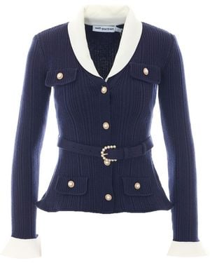 Self-Portrait Self Portrait Ribbed Knit Cardigan - Blue
