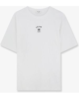 Celine Cotton Blend T-Shirt With Front Logo Print - White