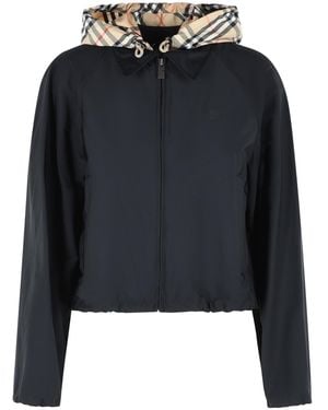 Burberry Cropped 'Newcott' Polyamide Hooded Jacket - Black