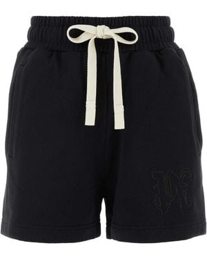 Palm Angels Logo Cotton Shorts - Black