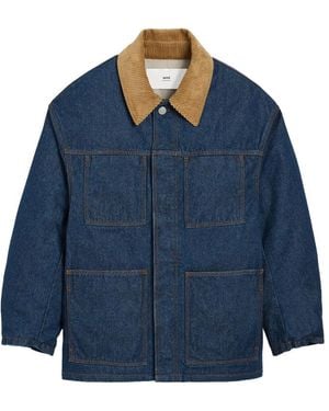 Ami Paris Insulated Jacket With Corduroy Collar - Blue
