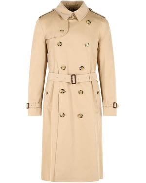 Burberry Long 'Kensington' Cotton Trench Coat - Natural