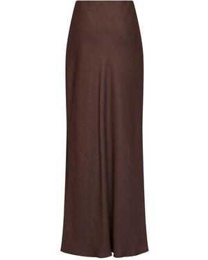 Brunello Cucinelli Cocoa Viscose And Linen Twill Fluid Bias-Cut Long Skirt - Brown