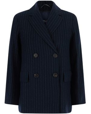 Max Mara 'S Maxmara 'Calibri' Double-Breasted Jacket With Notched Revers And All-Over Pinstriped Motif - Blue