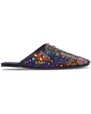 Dries Van Noten Decorated Satin Crepe Mule - Blue