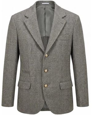 Brunello Cucinelli Prince Of Wales Deconstructed Blazer - Gray