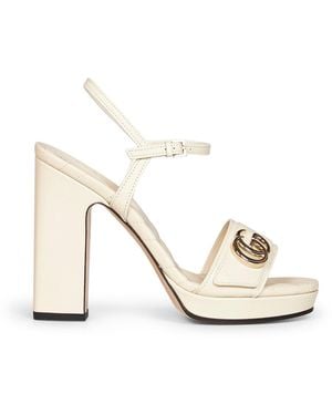 Gucci Ivory Leather Platform Sandals With Double G - White
