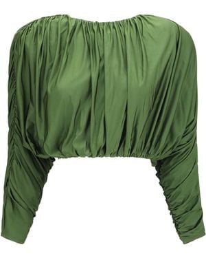 Self-Portrait Draped Jersey Top - Green