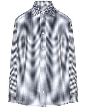 Loewe Checked Silk Twill Shirt With A Contrasting Micro-Pattern - Blue