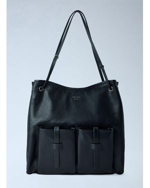 Prada Leather Large Route Tote Bag - Blue