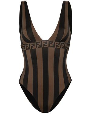 Fendi Chic Striped One-Piece Swimsuit - Black