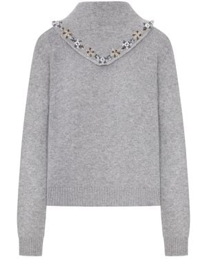 Prada Cashmere Sweater With Embroidered Scarf - Gray