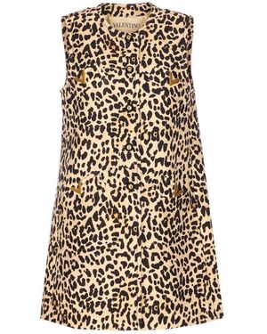 Valentino Garavani Crepe Couture Animalier Print Dress - Natural