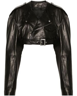Rick Owens Micro Biker Cropped Leather Jacket - Black