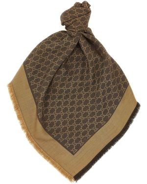 Gucci Wool And Silk Shawl Gg - Natural