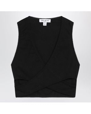 Alaïa Cotton-Blend Wrap Top - Black