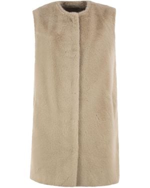 Herno Long Faux Fur-Effect Gilet With Round Neckline - Natural