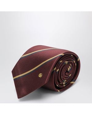 Gucci Striped Burgundy And Silk Jacquard Tie - Red