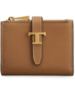 Tod's Tri-Fold Leather Wallet With Strap And Mini T Timeless Accessory - Brown