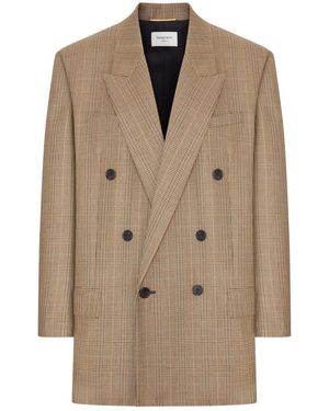 Saint Laurent Prince Of Wales Houndstooth Wool Jacket - Natural