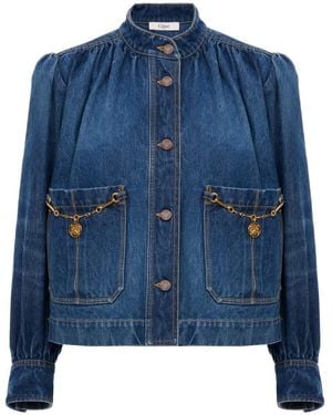 Chloé Solid Mandarin Collar Jacket - Blue