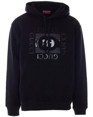 Gucci Incrocio Gg Print Logo Hoodie - Blue